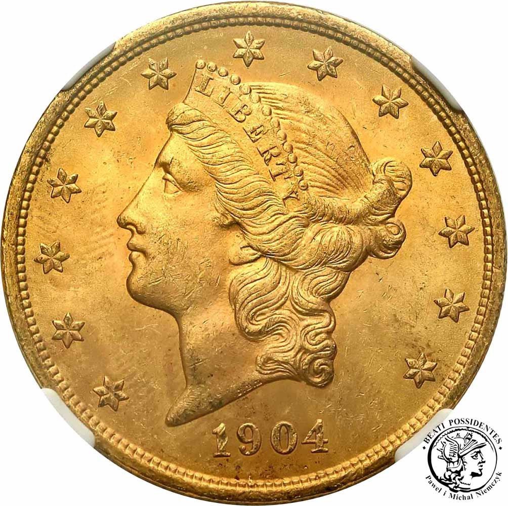 USA 20 dolarów 1904 Philadelphia NGC MS63